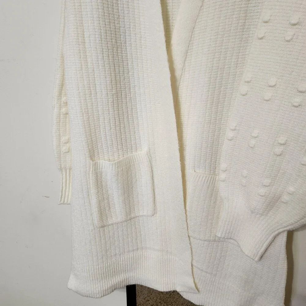 Terra Sky Popcorn Stitch Open Duster, Cream,  NWT - Picture 9 of 12